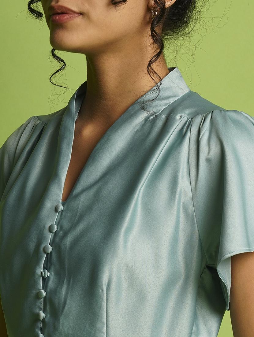 globus women blue v-neck flutter sleeve peplum top - 21367422 - Standard Image - 4