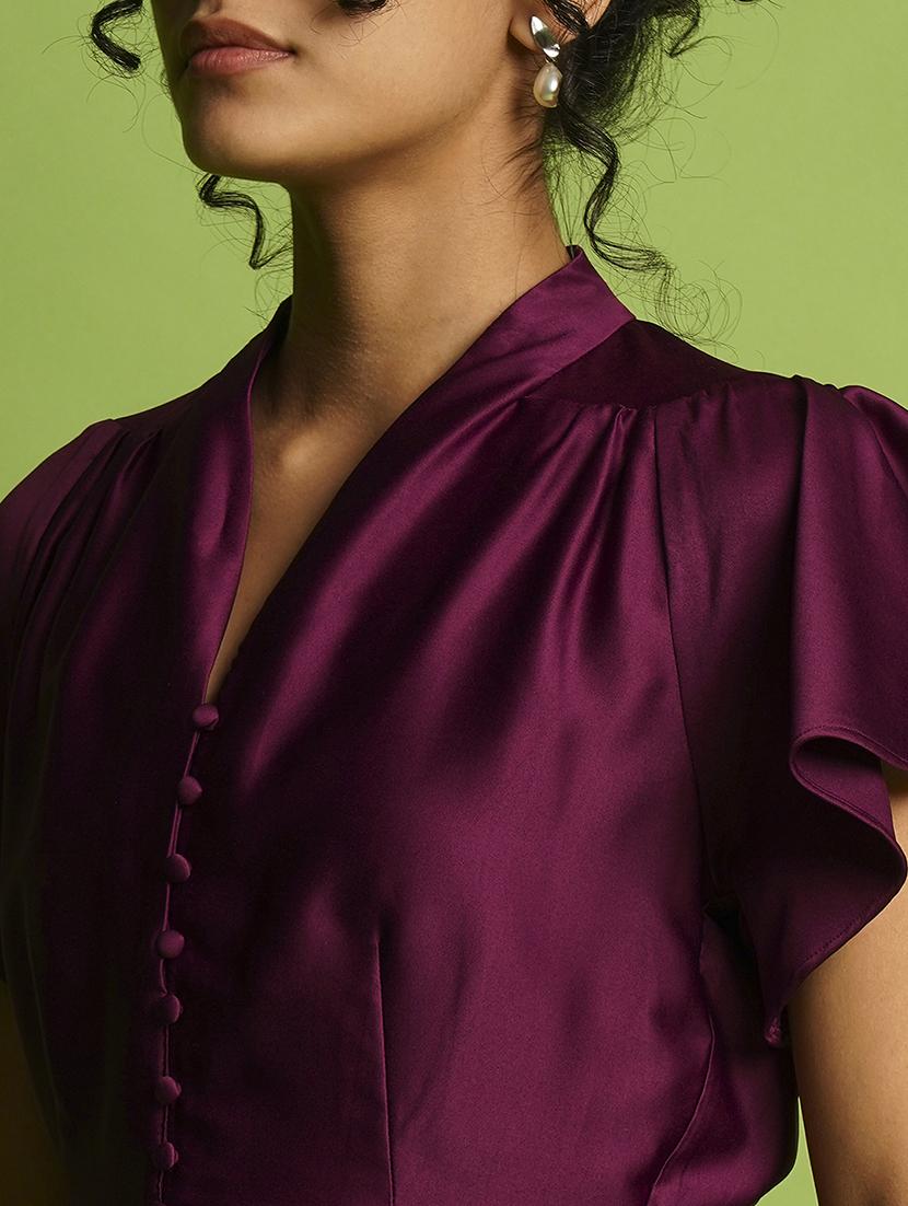 globus women purple v-neck flutter sleeve peplum top - 21367425 - Standard Image - 1