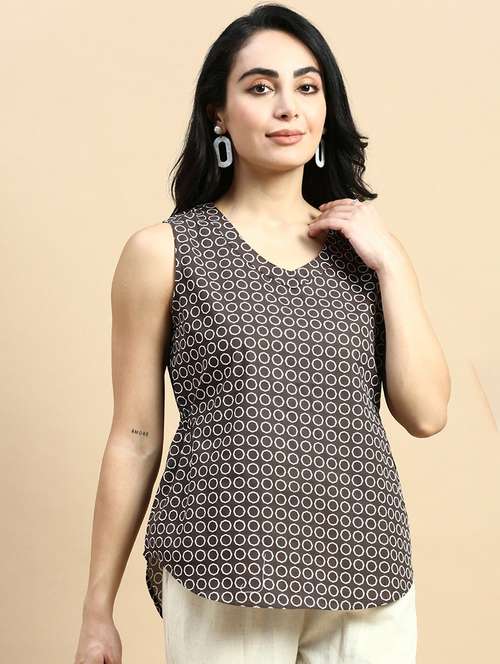 women brown printed regular top - 21367480 - Standard Image - 0