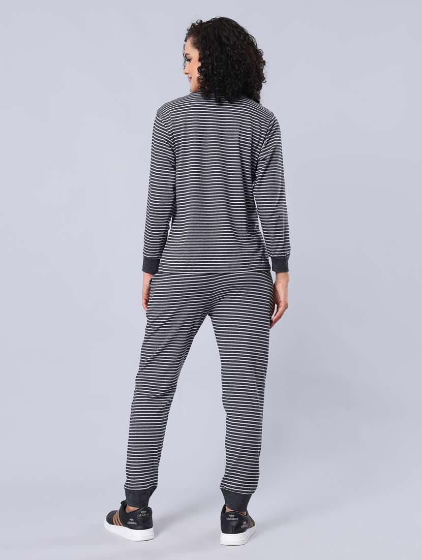 women grey melange stripes pyjama  nightwear set - 21368027 -  Standard Image - 1