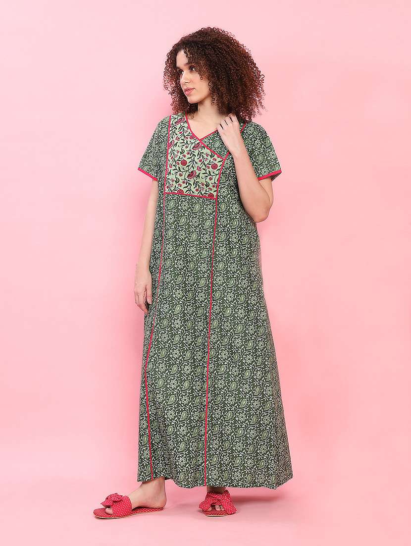 women printed cotton short sleeves nighty  - 21368063 -  Standard Image - 1