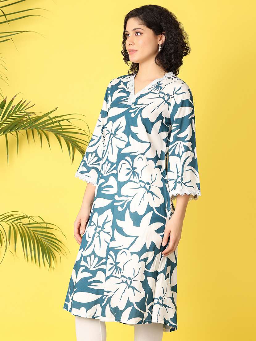 women blue floral printed straight kurta - 21368290 -  Standard Image - 1