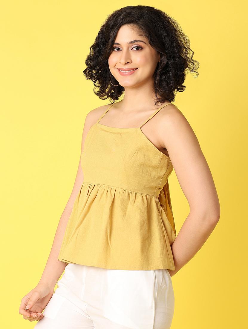 women mustard solids flared top - 21368312 - Standard Image - 1