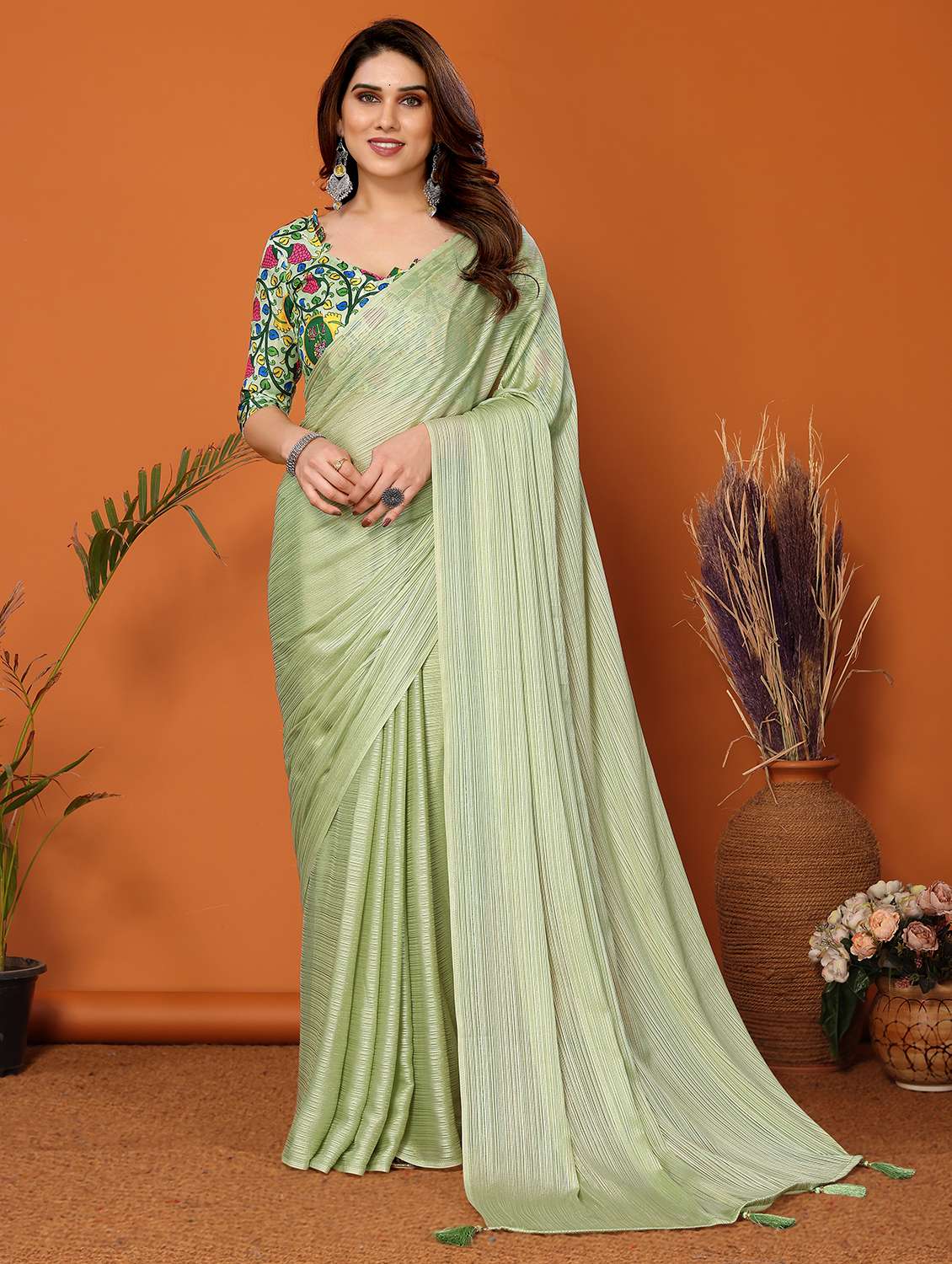 women striped saree with blouse