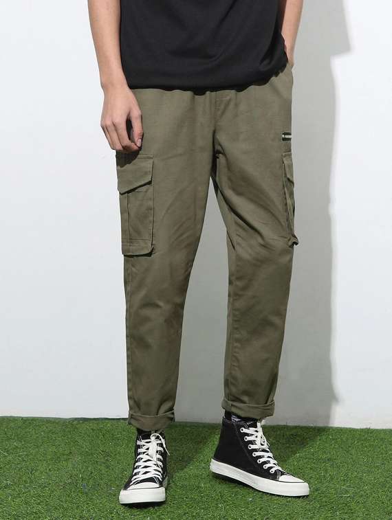 men mid rise solid cargos 
