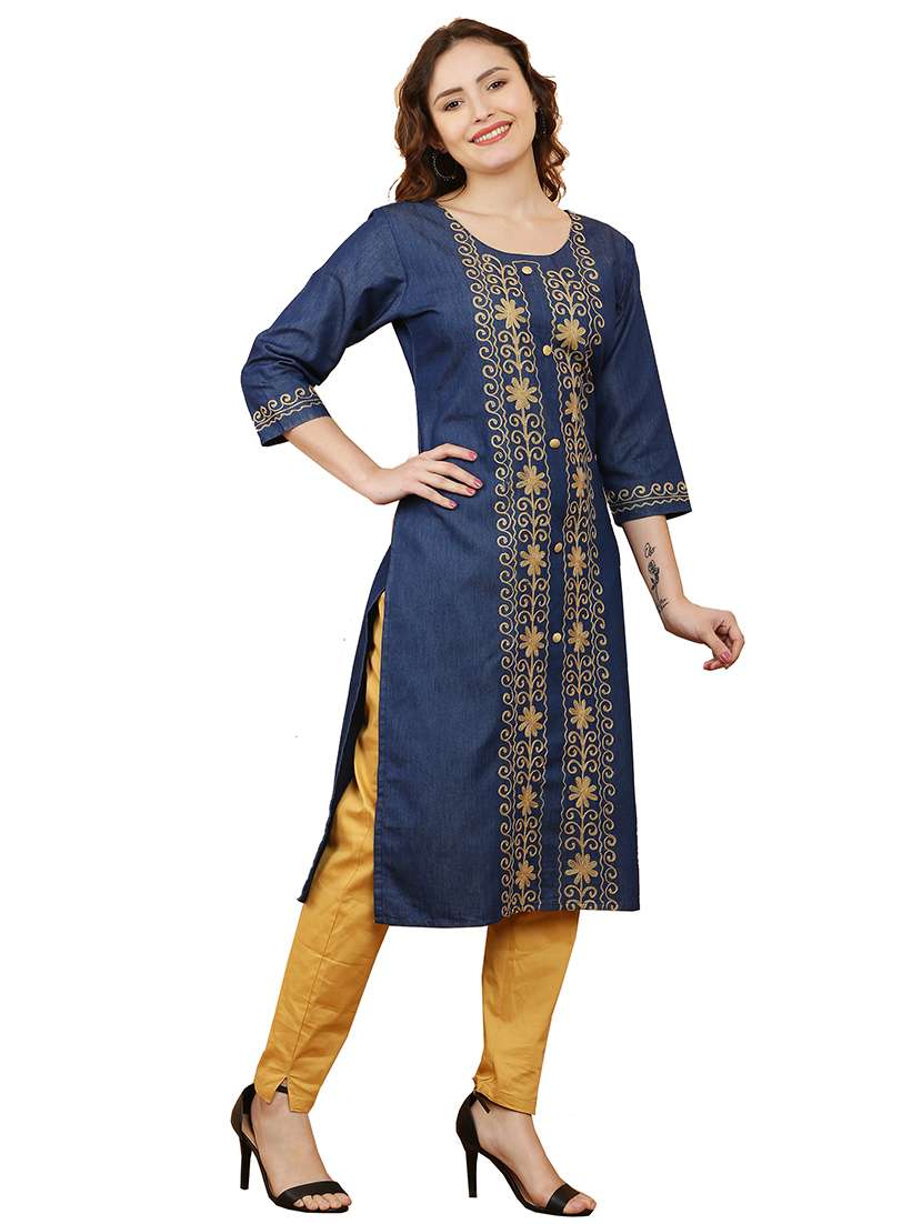 women three quarter sleeve straight kurta - 21368817 -  Standard Image - 1