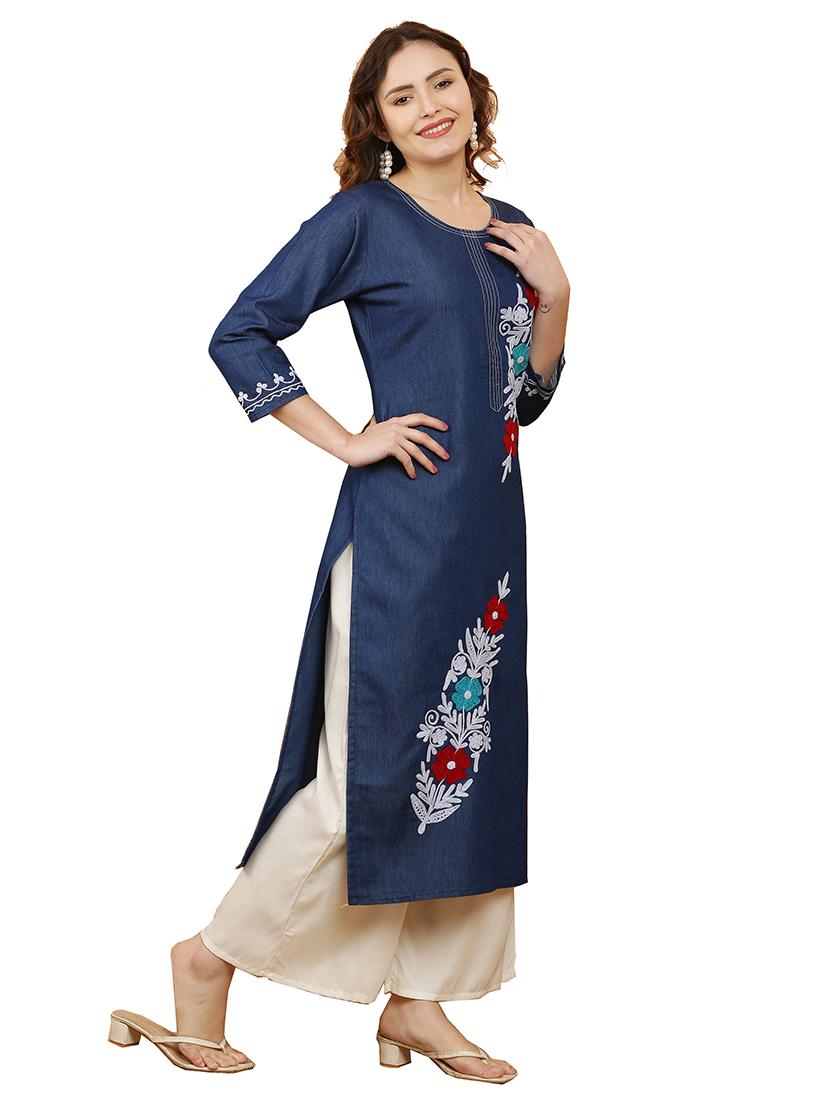 women three quarter sleeve straight kurta - 21368818 -  Standard Image - 1