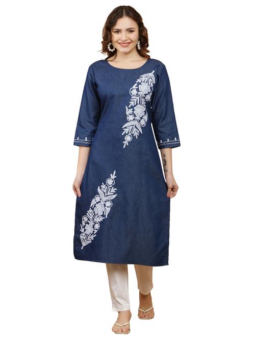 women three quarter sleeve straight kurta - 21368819 - Standard Image - 0
