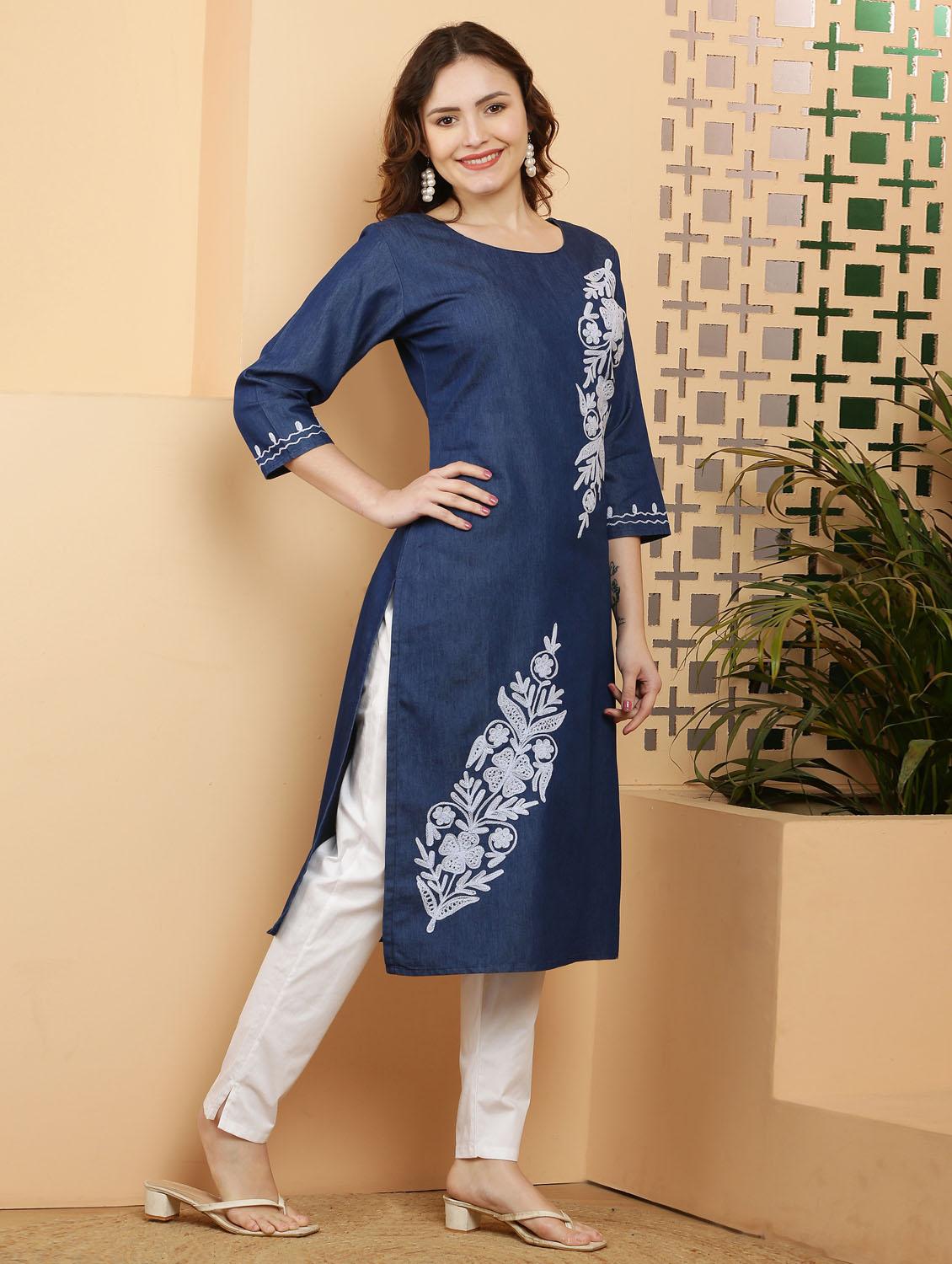 women three quarter sleeve straight kurta - 21368819 -  Standard Image - 1