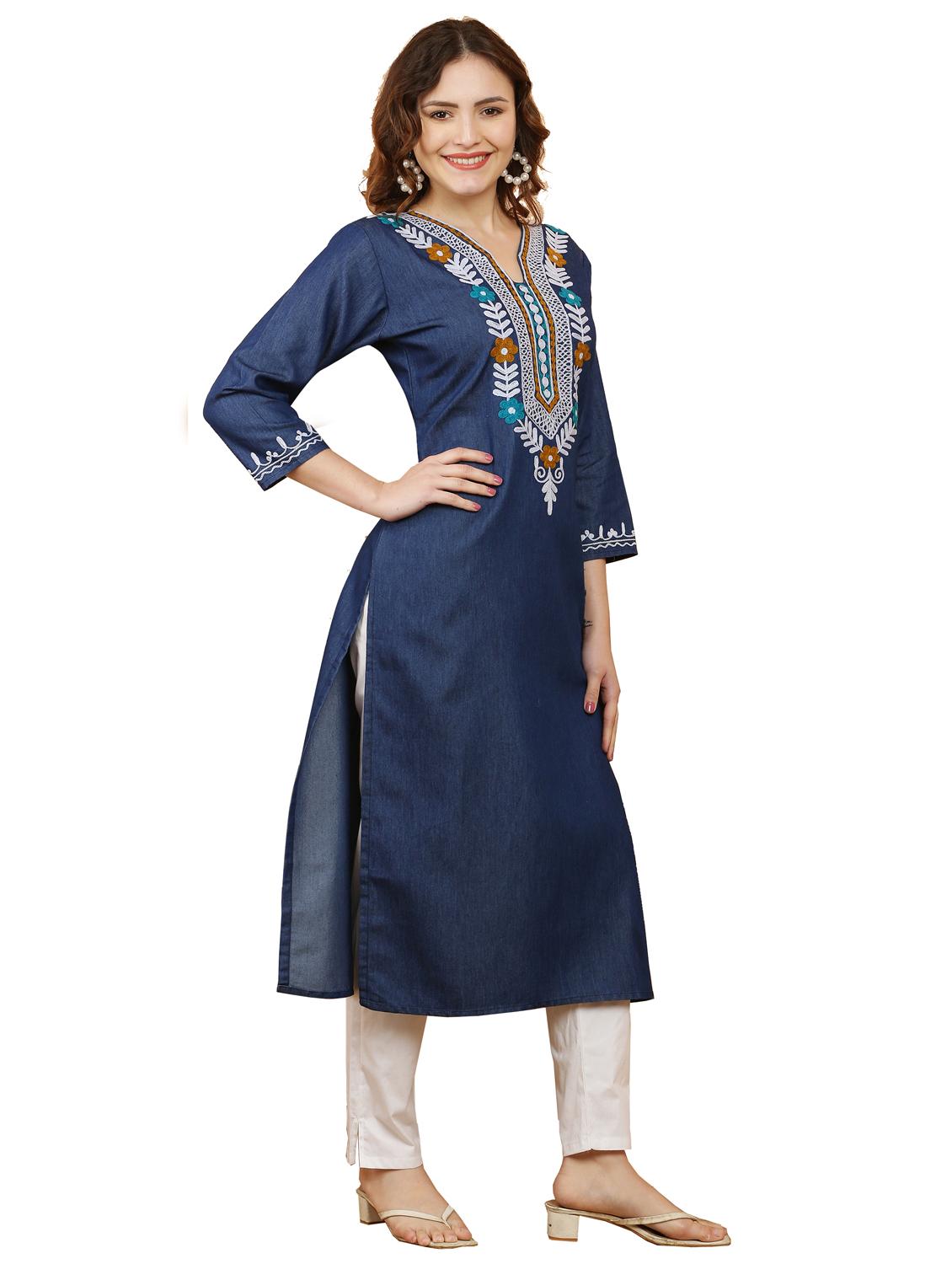 women three quarter sleeve straight kurta - 21368821 -  Standard Image - 1