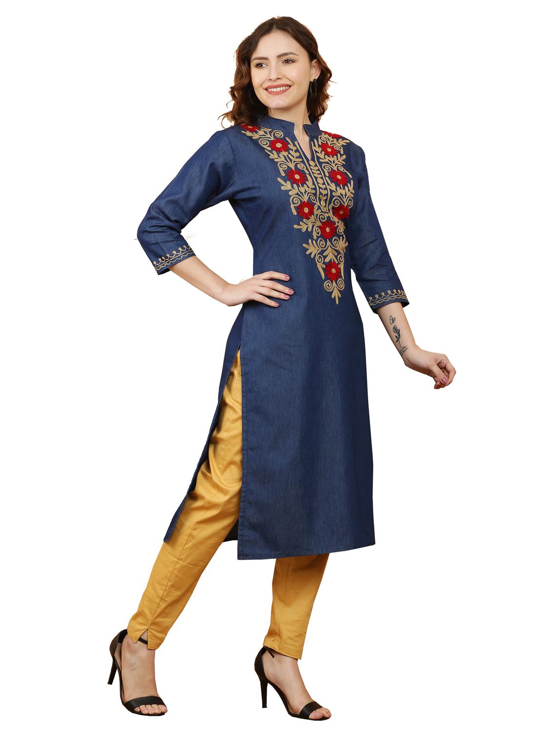 women three quarter sleeve straight kurta - 21368823 - Standard Image - 1