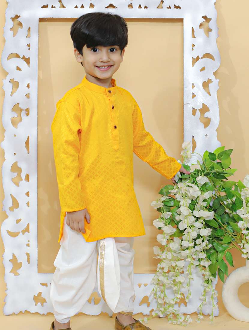 boys mandarin neck self design dhoti kurta set