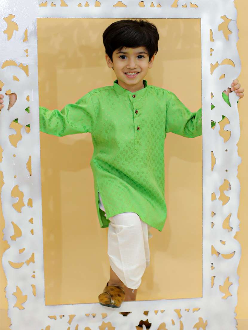 boys mandarin neck self design dhoti kurta set