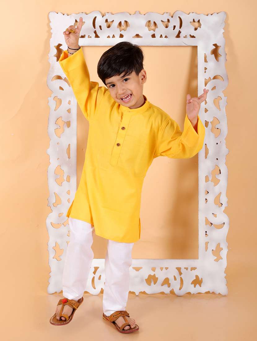 boys mandarin neck solid kurta pyjama set