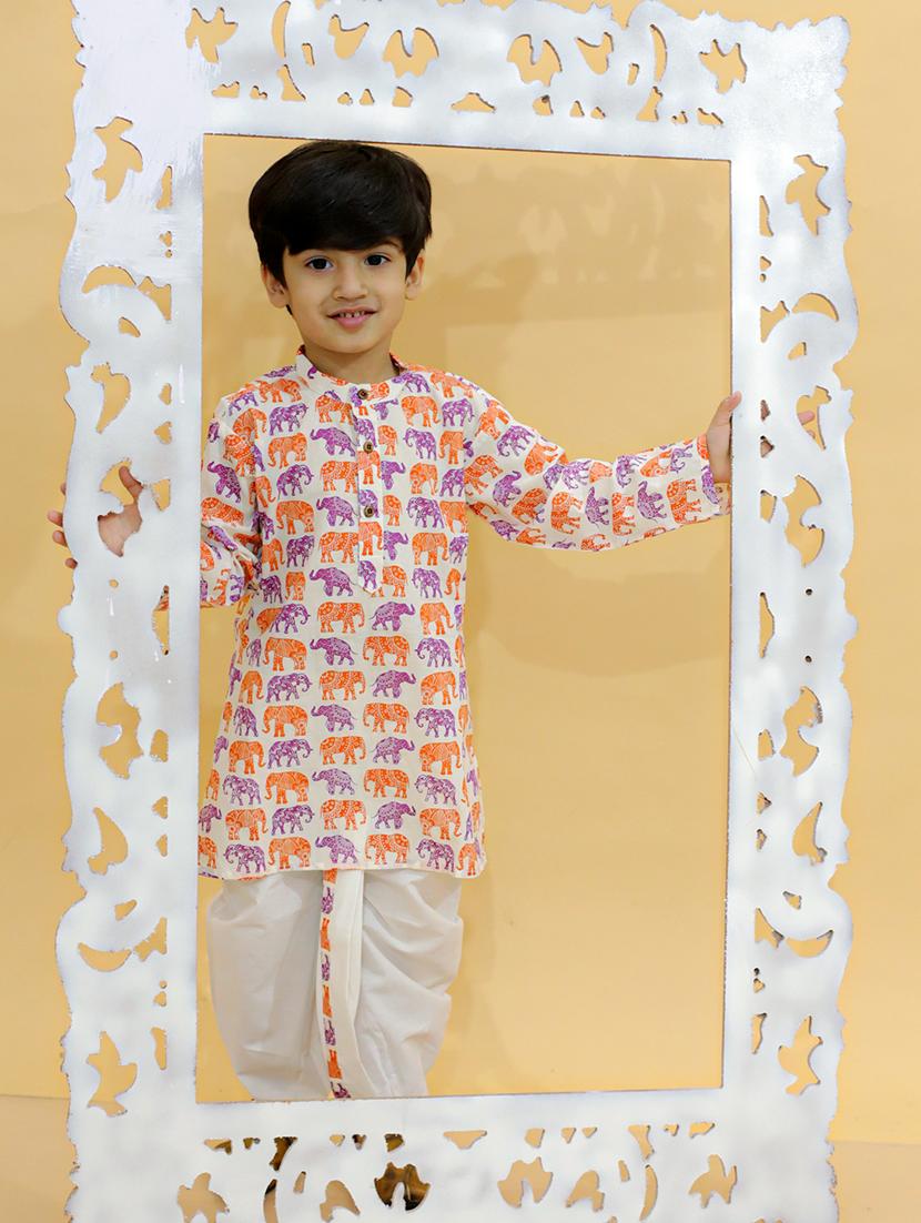 boys mandarin neck printed dhoti kurta set - 21368873 - Zoom Image - 0