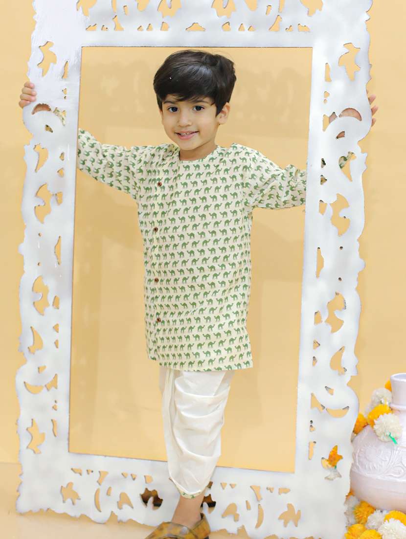 boys mandarin neck printed dhoti kurta set