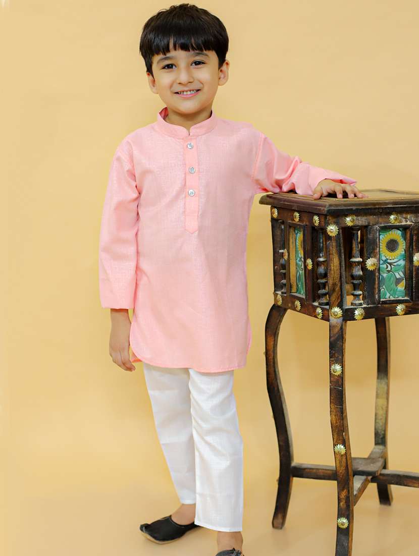 boys mandarin neck self design kurta pyjama set