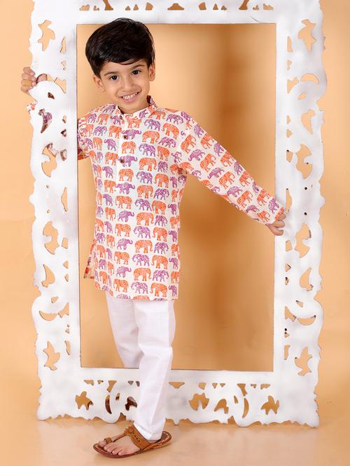 boys mandarin neck printed kurta pyjama set - 21368897 - Standard Image - 0