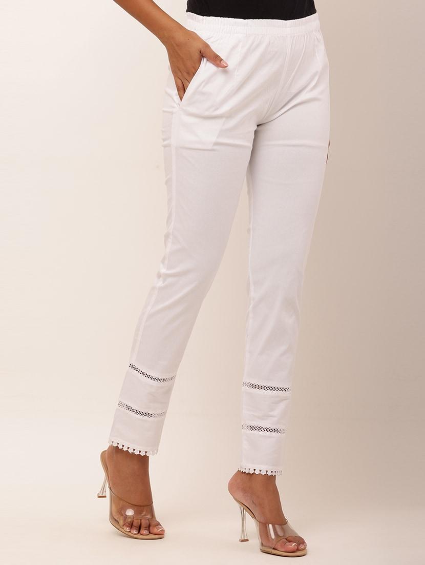 women solid lace detailed tapered pant - 21368970 -  Standard Image - 1