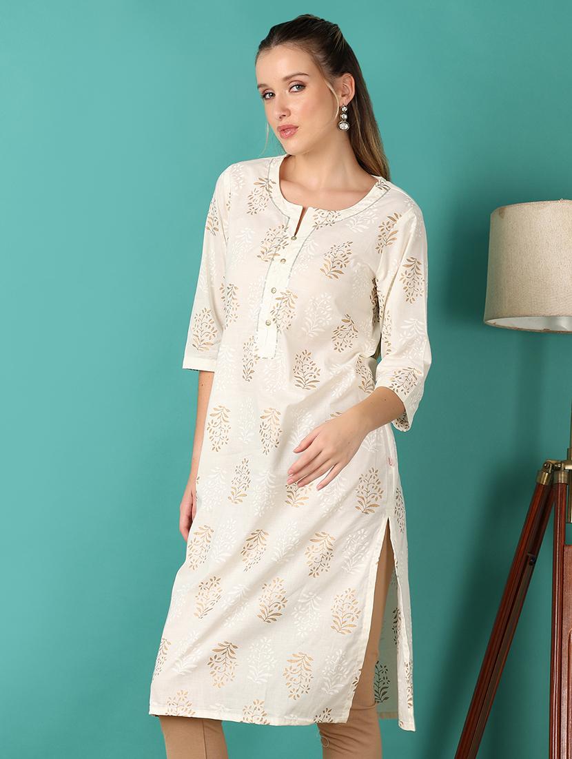 women printed three quarter sleeve straight kurta - 21369052 - Standard Image - 1