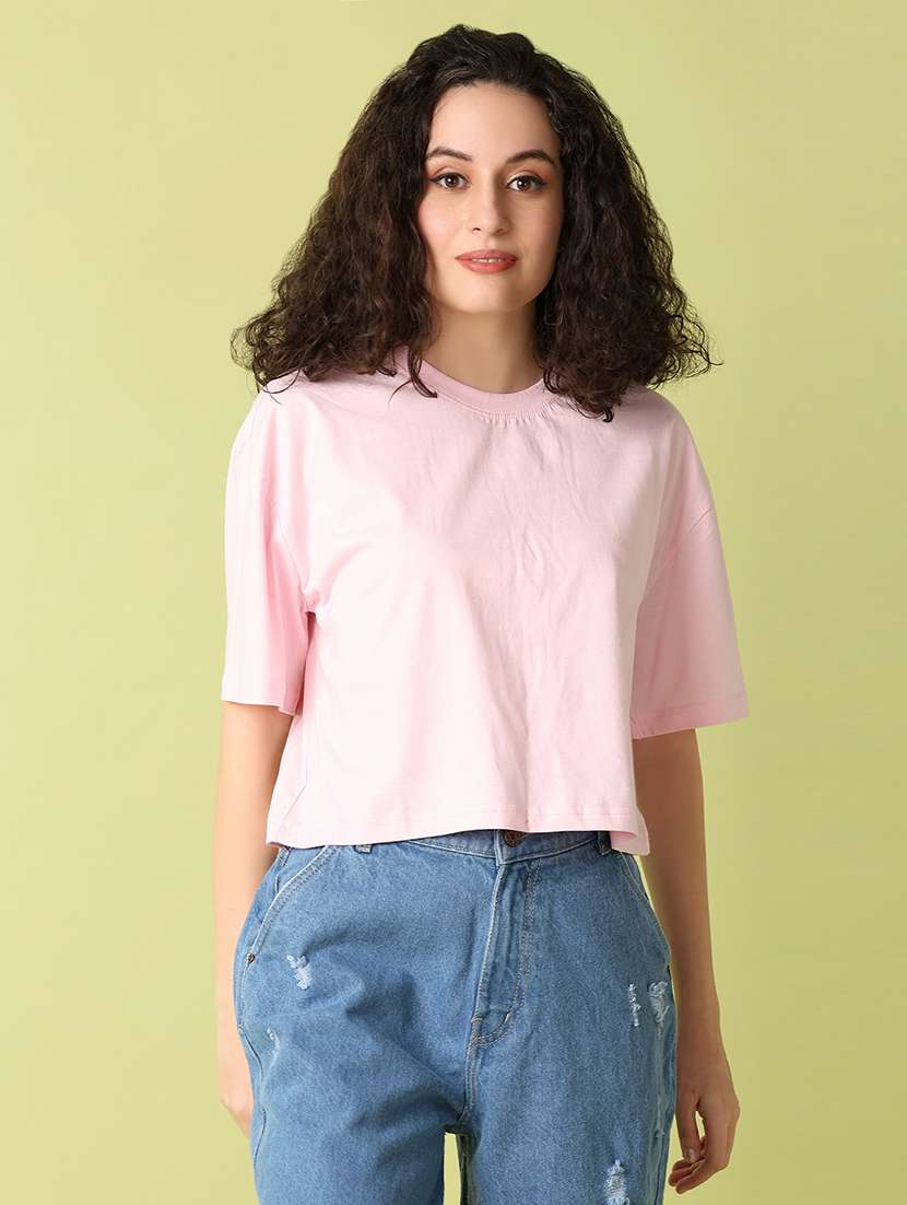 women pink solids crop t-shirt
