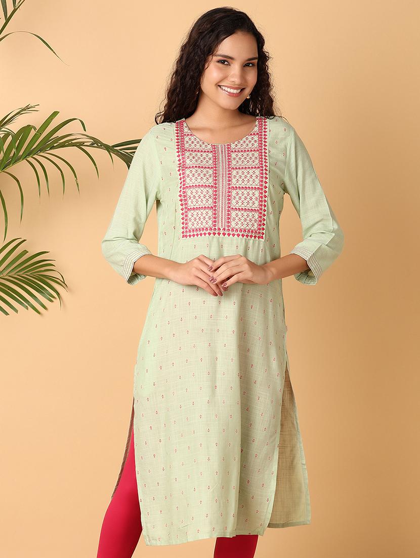 women green embroidered a-line kurta - 21369138 - Zoom Image - 0