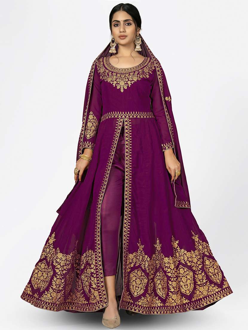 women front slit semi-stitched anarkali suits set