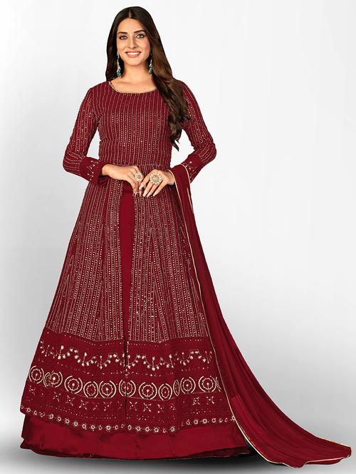 women embroidered semi-stitched anarkali suits set - 21369365 -  Standard Image - 0