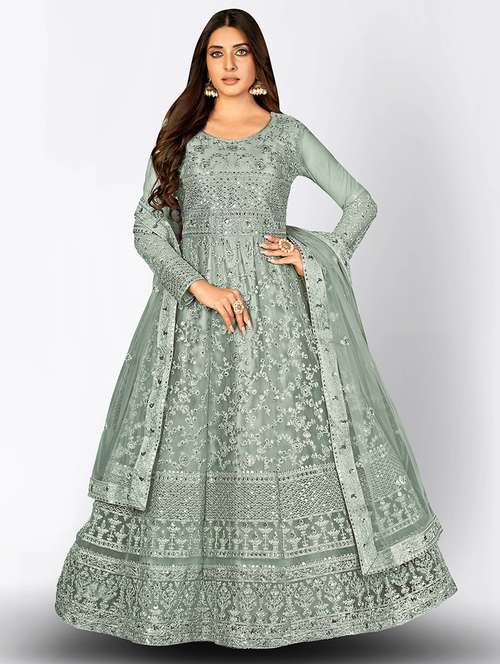 women embroidered semi-stitched anarkali suits set - 21369374 -  Standard Image - 0