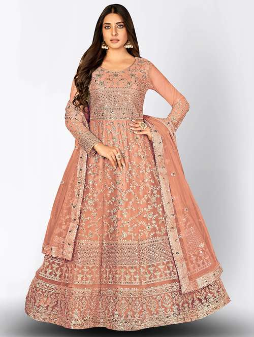 women embroidered semi-stitched anarkali suits set - 21369375 -  Standard Image - 0