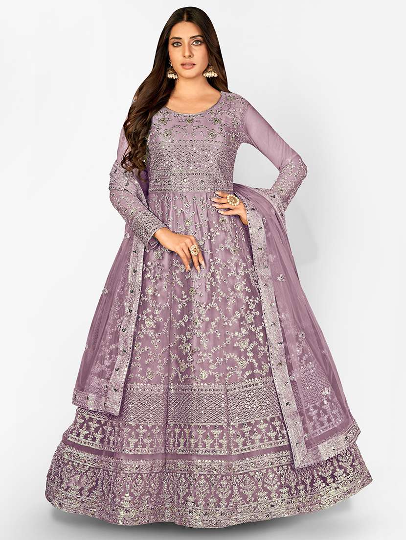 women embroidered semi-stitched anarkali suits set