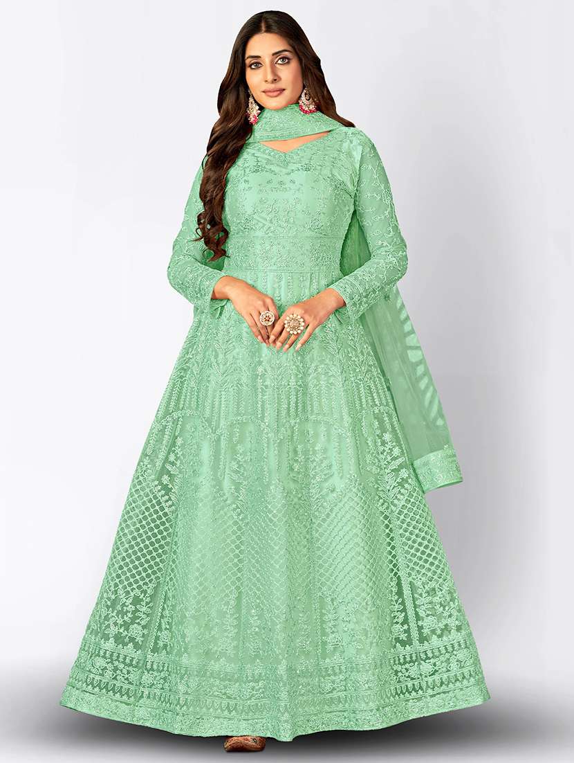 women embroidered semi-stitched anarkali suits set