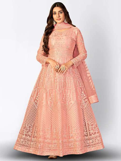 women embroidered semi-stitched anarkali suits set - 21369379 -  Standard Image - 0