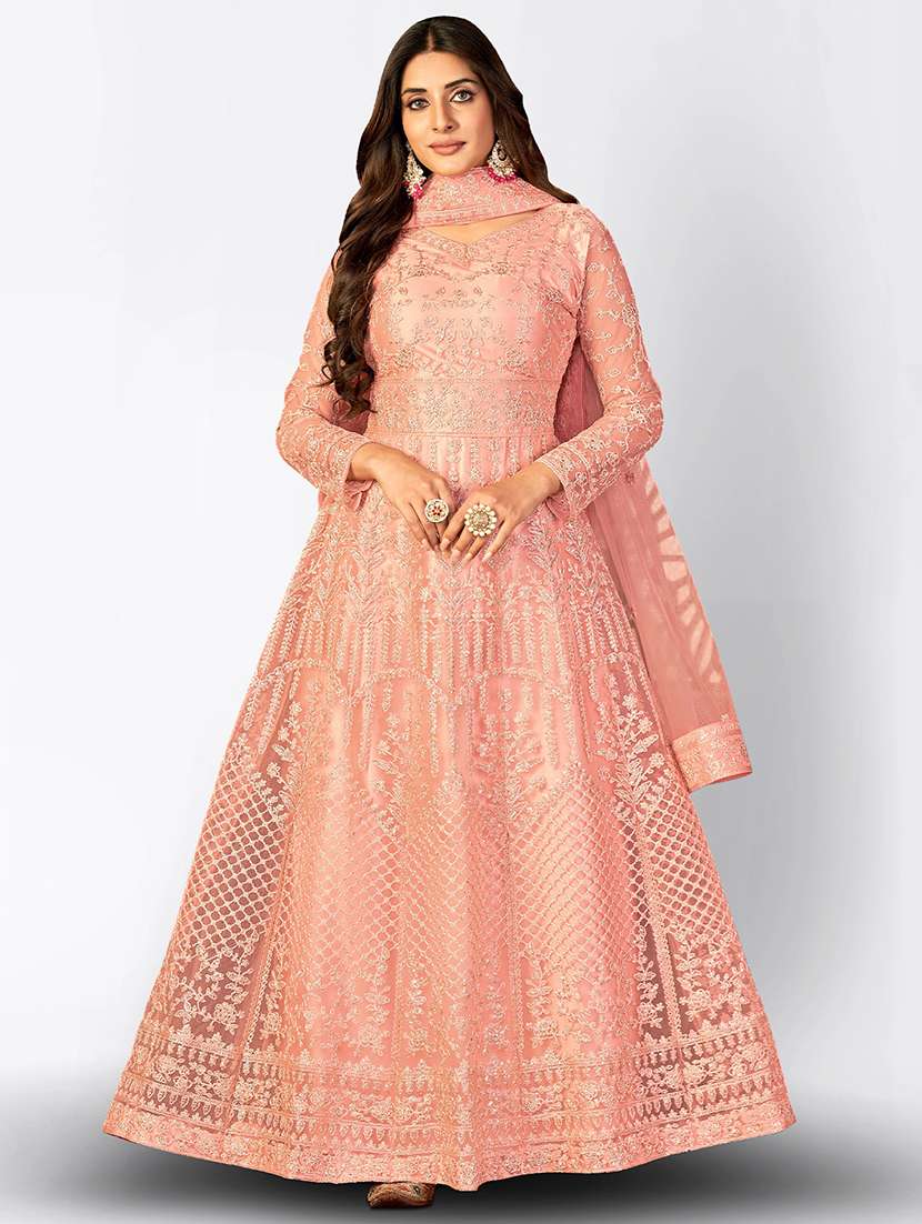 women embroidered semi-stitched anarkali suits set