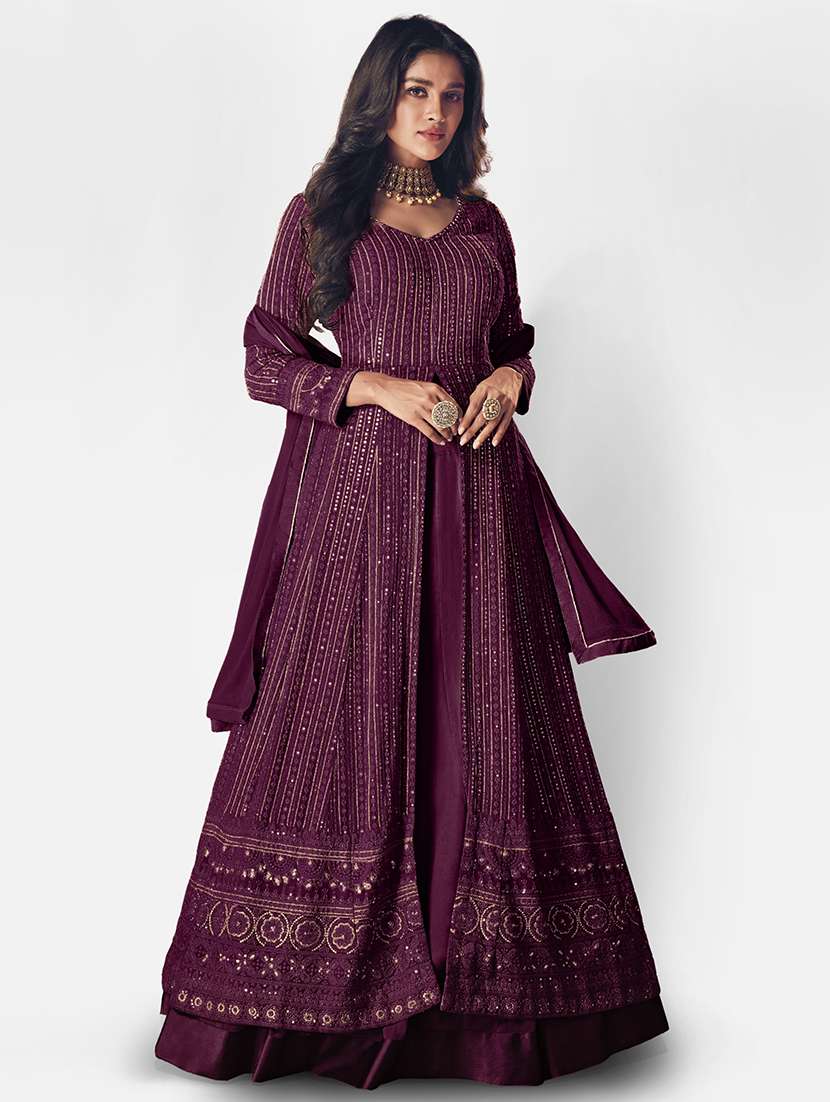 women embroidered kurta-skirt semi-stitched suit set