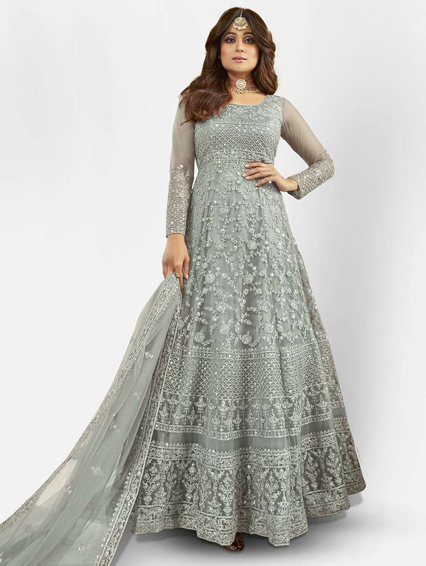 women embroidered semi-stitched anarkali suits set