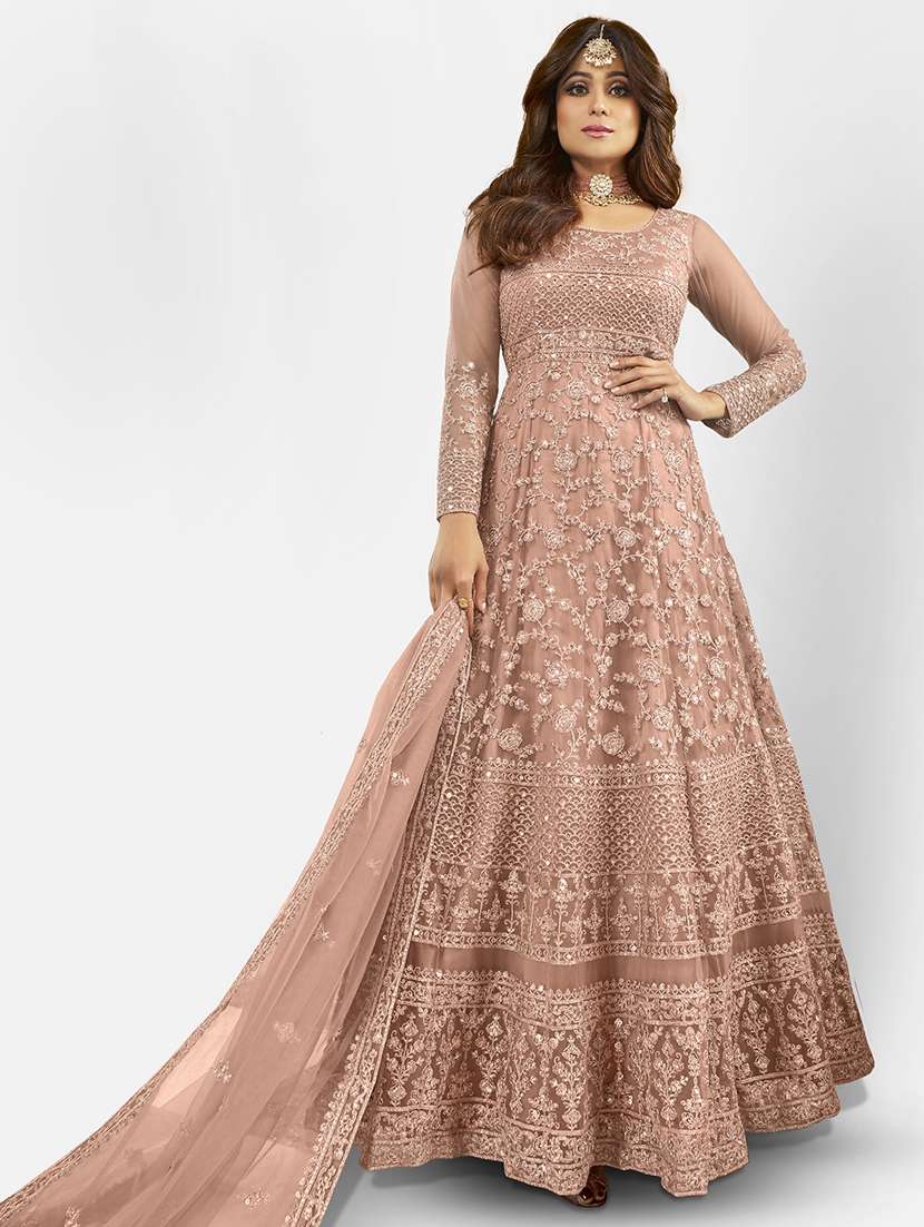 women embroidered semi-stitched anarkali suits set