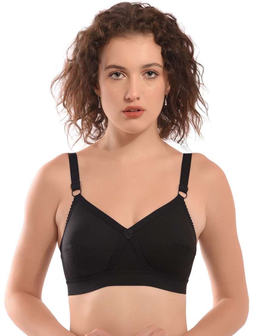 women black solid regular bra