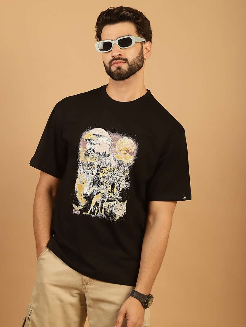 men round neck front print t-shirt - 21369585 -  Standard Image - 1