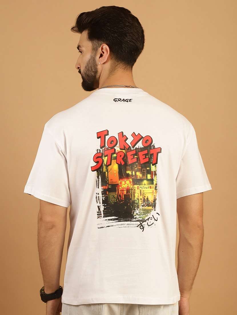 men round neck back print t-shirt