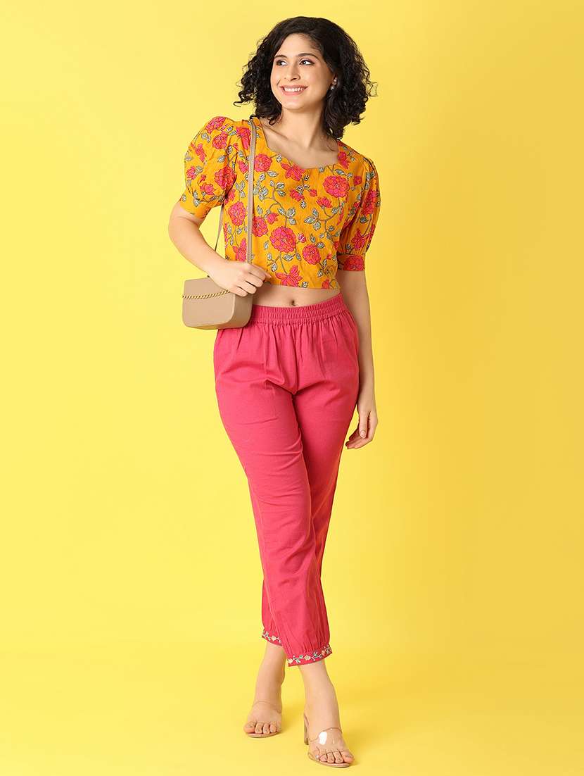 women mustrad florals printed crop top - 21369679 -  Standard Image - 4