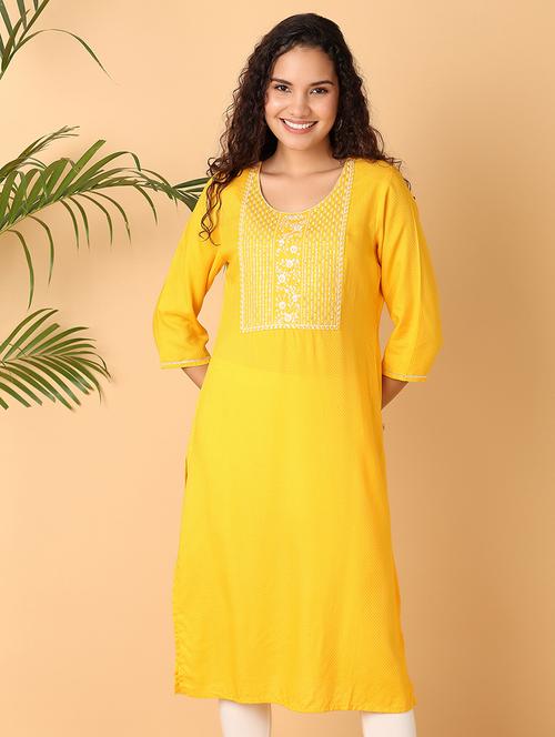 women three quarter sleeve straight kurta - 21369681 - Standard Image - 0