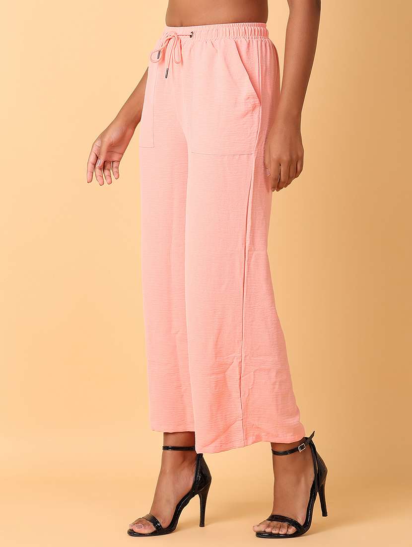 women solid high rise wide leg trouser - 21369688 -  Standard Image - 1