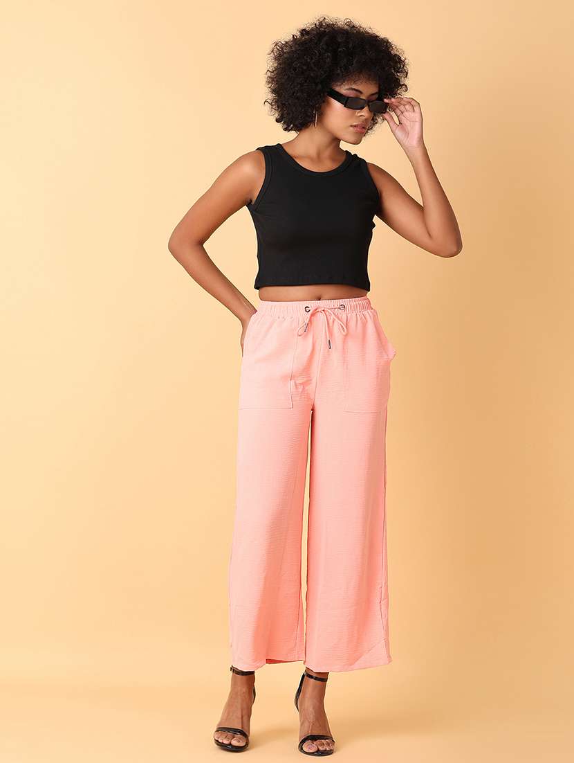 women solid high rise wide leg trouser - 21369688 -  Standard Image - 4