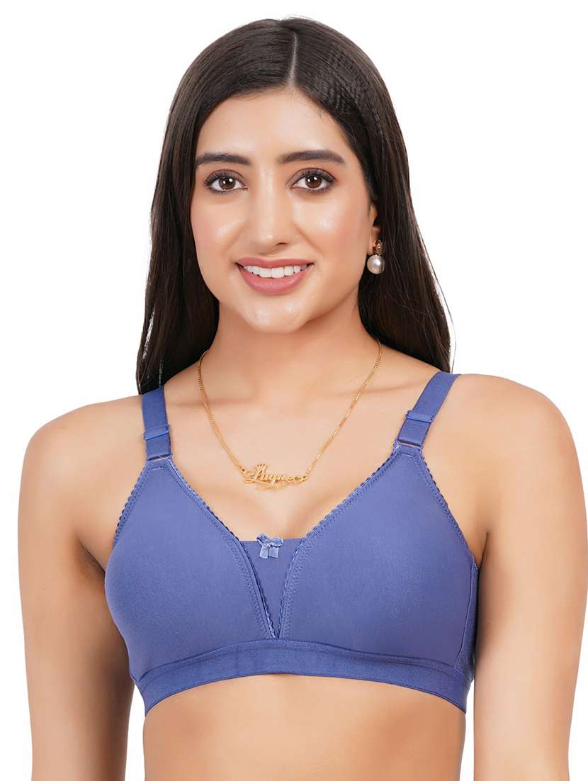 blue cotton blend regular bra