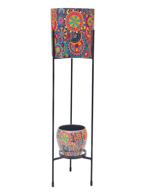 homssy iron two pot set with stand stylish and durable planter stand for indoor and outdoor use (52) multicolor - 21370010 -  Standard Image - 0