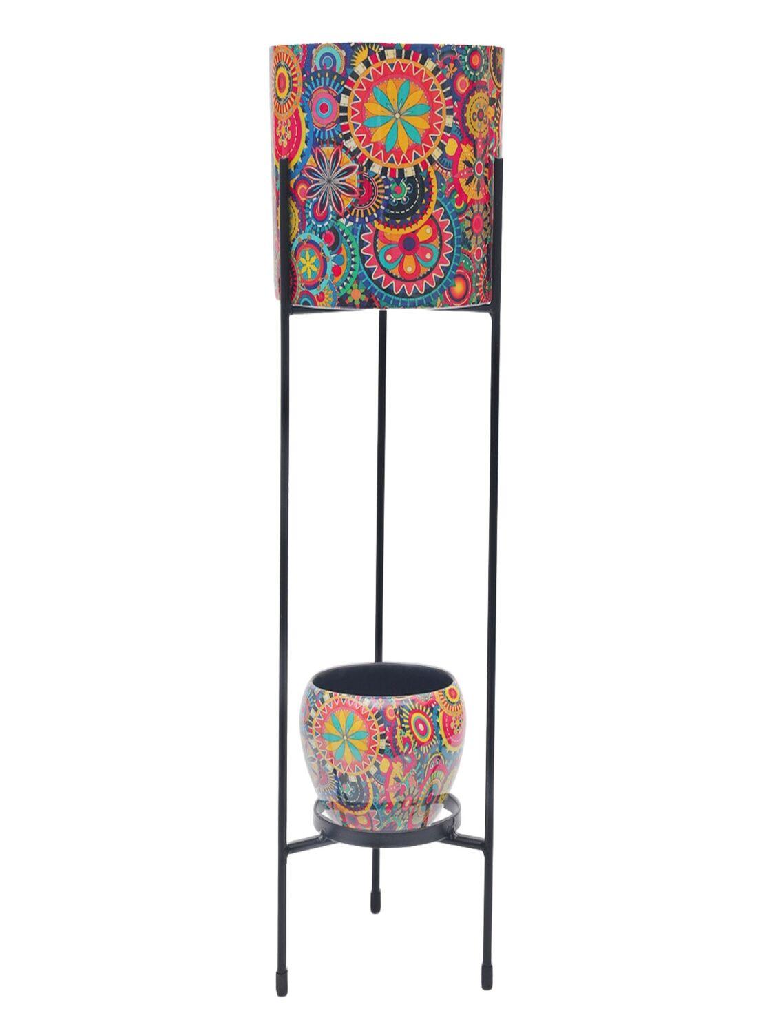 homssy iron two pot set with stand stylish and durable planter stand for indoor and outdoor use (52) multicolor - 21370010 -  Zoom Image - 0