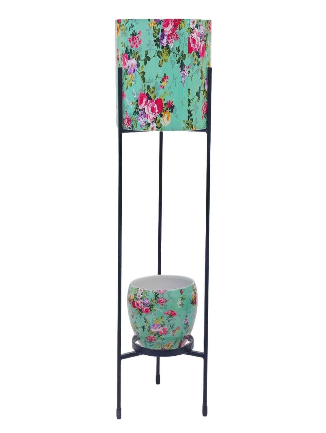 homssy iron two pot set with stand stylish and durable planter stand for indoor and outdoor use (50) green