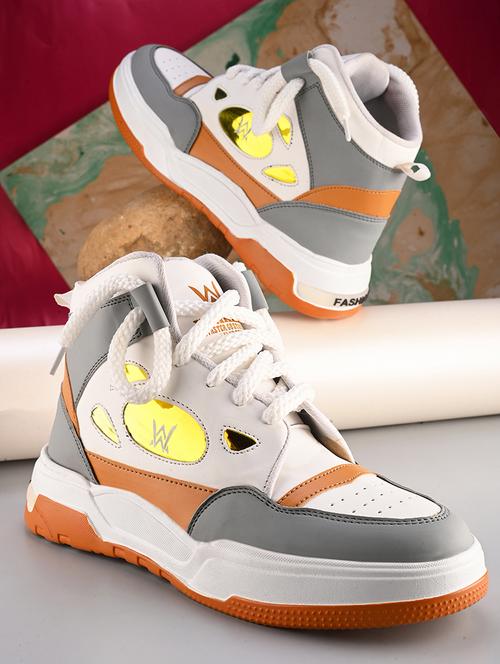 white synthetic lace up sneakers - 21370084 -  Standard Image - 0