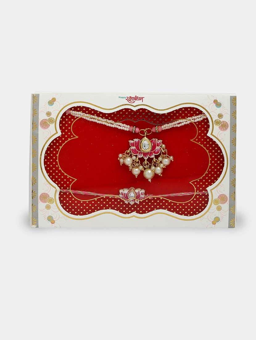 set of 2 stone-studded rakhi set with roli chawal & chocolate - 21370119 - Standard Image - 1